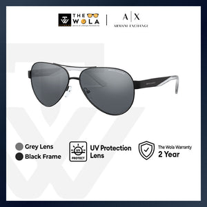 Armani Exchange Men's Pilot Frame Black Metal Sunglasses - AX2034S