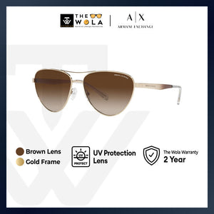 Armani Exchange Women's Pilot Frame Gold Metal Sunglasses - AX2042S