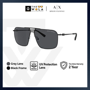 Armani Exchange Men's Pilot Frame Black Metal Sunglasses - AX2050S