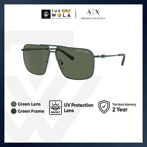 Armani Exchange Men's Pilot Frame Green Metal Sunglasses - AX2050S