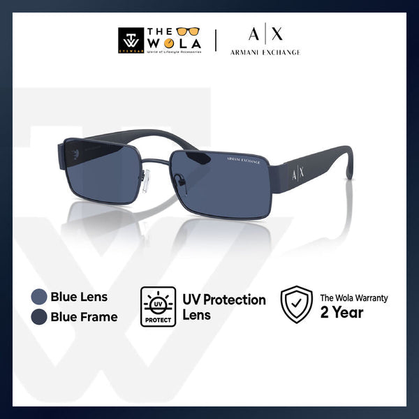 Armani Exchange Men's Rectangle Frame Blue Metal Sunglasses - AX2052S