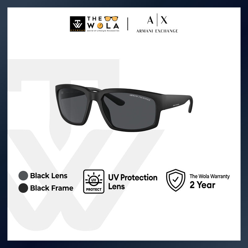 Armani Exchange Men's Rectangle Frame Matte Black Injected Sunglasses - AX4142SU