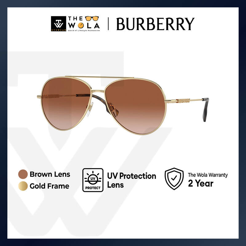 Burberry Women's Pilot Frame Gold Steel Sunglasses - BE3147