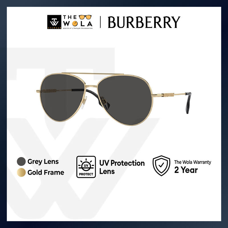 Burberry Women's Pilot Frame Gold Steel Sunglasses - BE3147