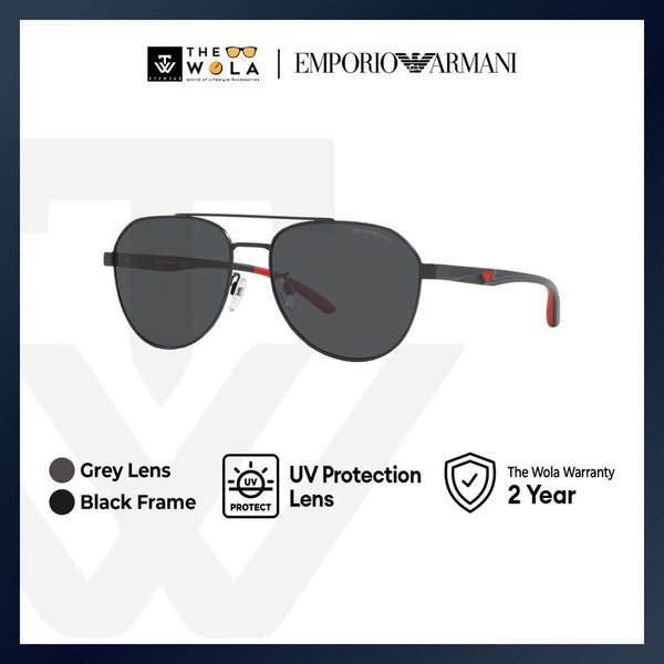 Emporio Armani Men's Pilot Frame Black Metal Sunglasses - EA2129D