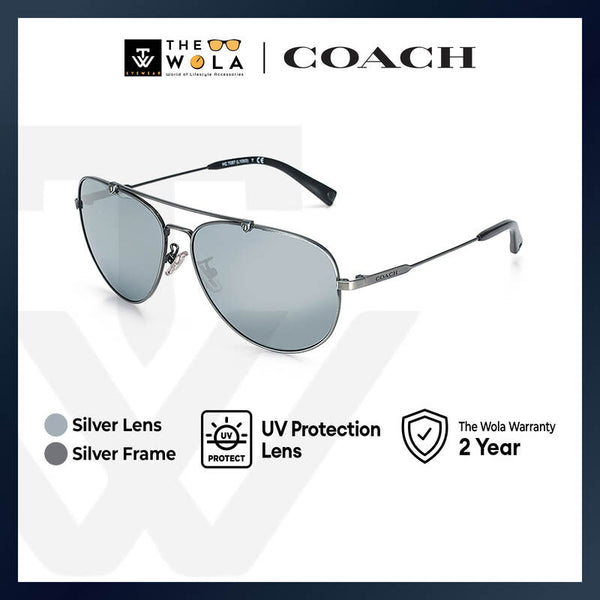 Coach Men's Pilot Frame Silver Metal Sunglasses - HC7087