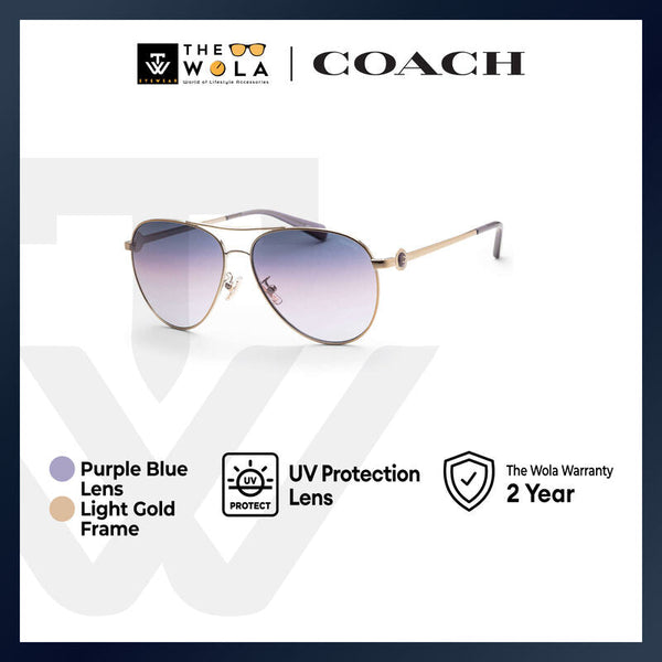 Coach Women's Pilot Frame Shiny Light Gold Metal Sunglasses - HC7128