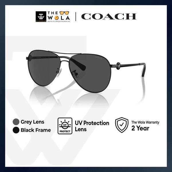 Coach Women's Pilot Frame Black Metal Sunglasses - HC7128