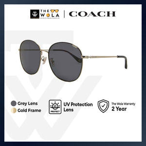 Coach Women's Round Frame Black Metal Sunglasses - HC7134