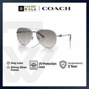 Coach Women's Pilot Frame Shiny Silver Metal Sunglasses - HC7140