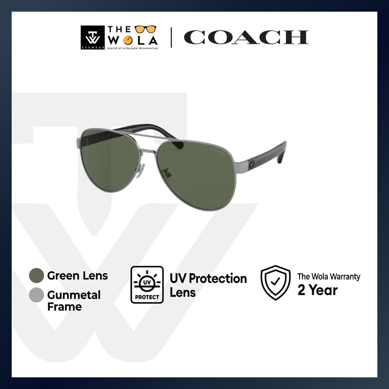 Coach Men's Pilot Frame Satin Gunmetal Metal Sunglasses - HC7143