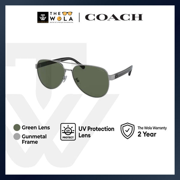 Coach Men's Pilot Frame Satin Gunmetal Metal Sunglasses - HC7143