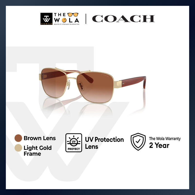 Coach Women's Pilot Frame Shiny Light Gold Metal Sunglasses - HC7161