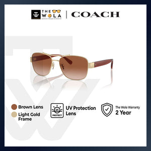 Coach Women's Pilot Frame Shiny Light Gold Metal Sunglasses - HC7161