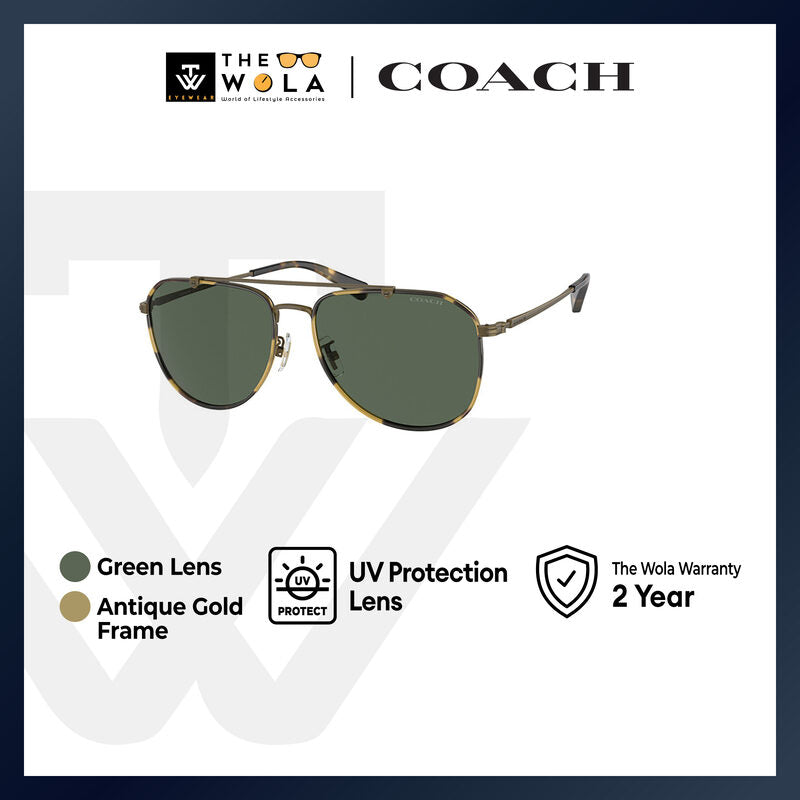 Coach Men's Pilot Frame Antique Gold Metal Sunglasses - HC7164