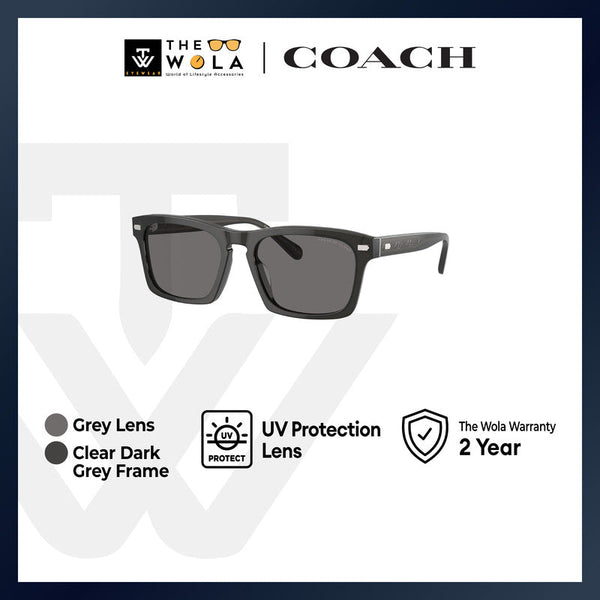 Coach Men's Square Frame Transparent Dark Grey Acetate Sunglasses - HC8397U