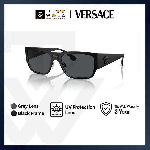 Versace Men's Square Frame Black Metal Sunglasses - VE2262