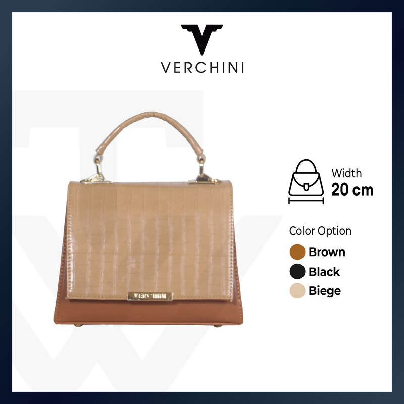 Verchini Croc-Effect Structured Top Handle Bag Multi Color Two-Tone Handbag Women Bag