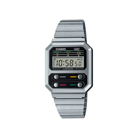 Casio Men's Digital Watch A100WE-1A Silver Stainless Steel Band Sports Watch