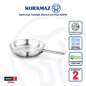 Korkmaz Tombik Stainless Steel Frying Pan - 20x4.5cm, Made in Turkey, Induction Compatible