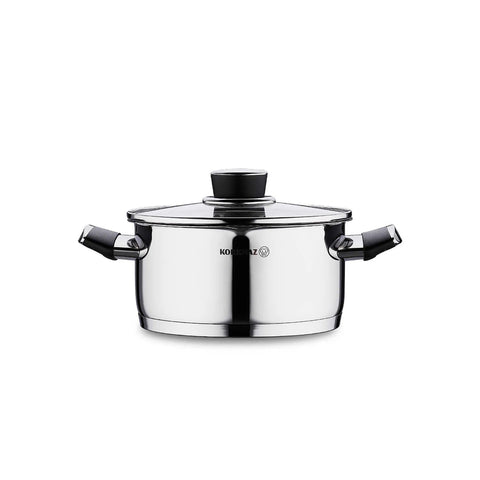 Korkmaz Pera Stainless Steel Cooking Pot with Glass Lid - 20x10cm, Made in Turkey, Induction Compatible