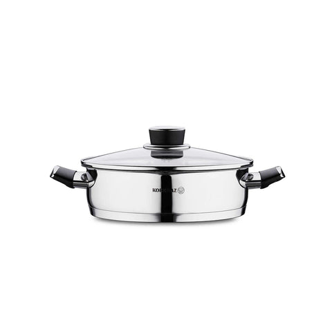 Korkmaz Pera Stainless Steel Cooking Pot with Glass Lid - 24x7cm, Made in Turkey, Induction Compatible