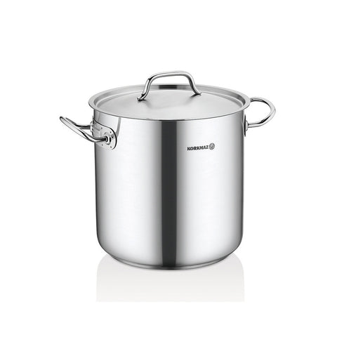 Korkmaz Proline Gastro Stainless Steel Stock Pot with Lid - 28x28cm, Made in Turkey, Induction Compatible