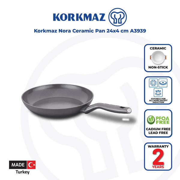 Korkmaz Nora Ceramic Frying Pan  - 24x4cm, PFOA Free, Made in Turkey, Non Induction Compatible