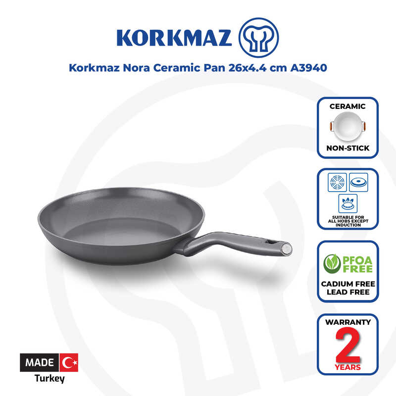 Korkmaz Nora Non Stick Ceramic Frying Pan - 26x4.4cm, PFOA Free, Gas Stove Compatible, Made In Turkey