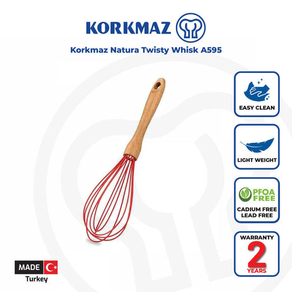 Korkmaz Natura Twisty Whisk / Egg Mixer for Baking, Blending, Mixing - 31cm, Made in Turkey