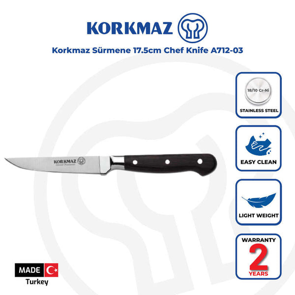 Korkmaz Sürmene Turkey Stainless Steel Kitchen Knife - 17.5 cm, Made in Turkey