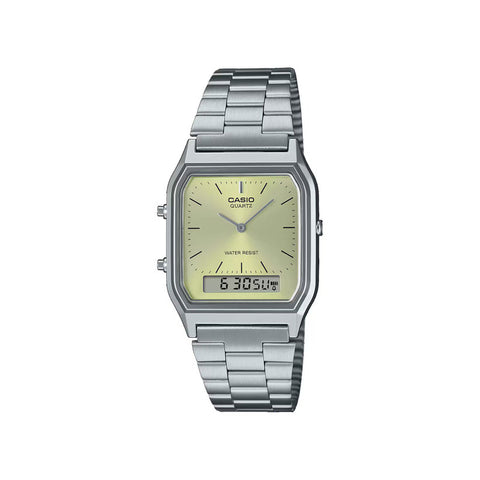 Casio Vintage Women Analog-Digital Watch AQ-230A-9AMQY Silver Stainless Steel Strap