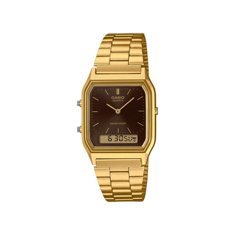 Casio Vintage Women Analog-Digital Watch AQ-230GA-5AMQY Gold Stainless Steel Strap