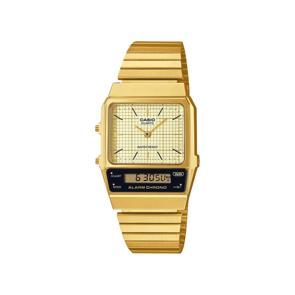 Casio Vintage Analog-Digital Watch AQ-800EG-9A Gold Stainless Steel Band Unisex Watch