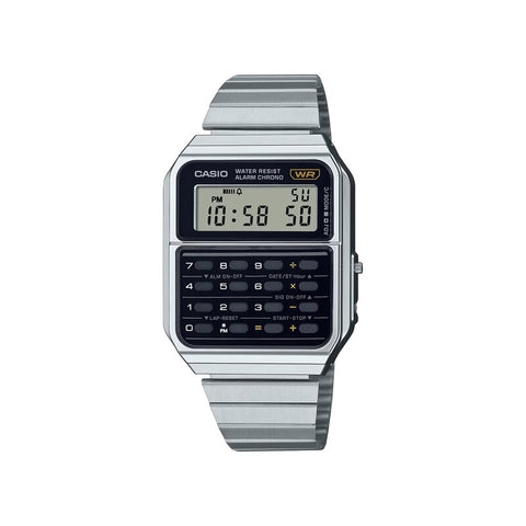 Casio Vintage Men Digital Calculator Watch CA-500WE-1A Silver Stainless Steel Strap