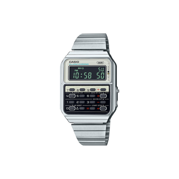 Casio Vintage Unisex Digital Calculator Watch CA-500WE-7B Silver Stainless Steel Strap