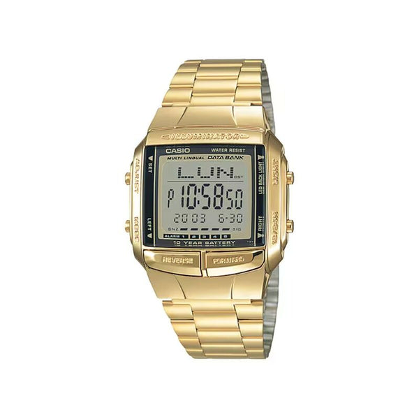 Casio Data Bank Men Digital Watch DB-360G-9A Gold Stainless Steel Strap