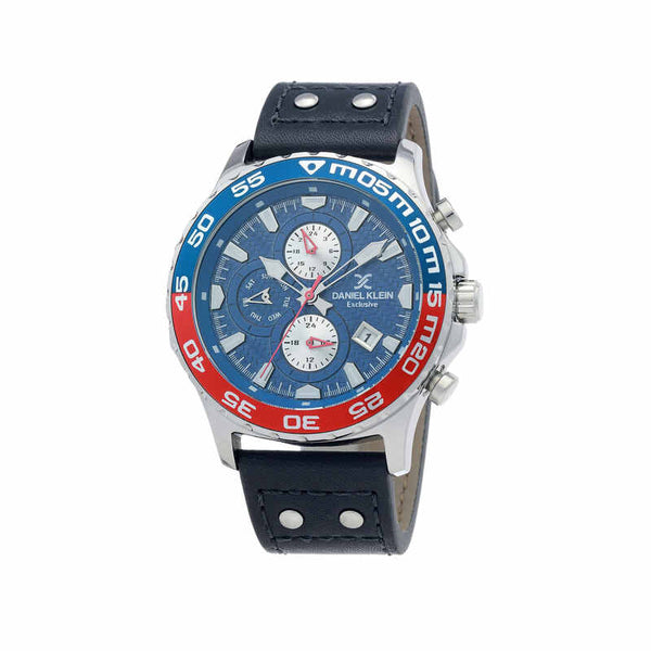 Daniel Klein Exclusive Men's Chronograph Watch DK.1.12384-2 Blue Genuine Leather Strap Watch | Watch for Men