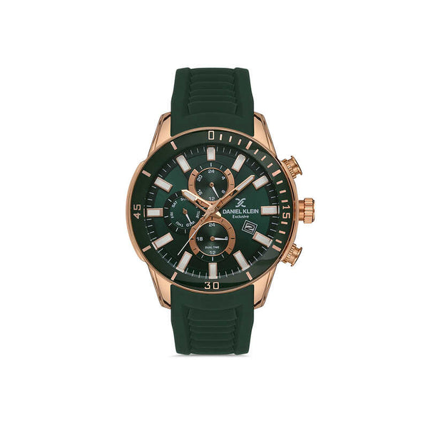 Daniel Klein Exclusive Men Chronograph Watch DK.1.13313-4 Green Silicone Strap