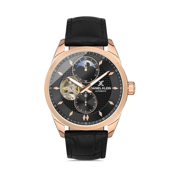 Daniel Klein Skeleton Men's Chronograph Watch DK.1.13440-3 Black Leather Strap Men Watch | Watch for Men