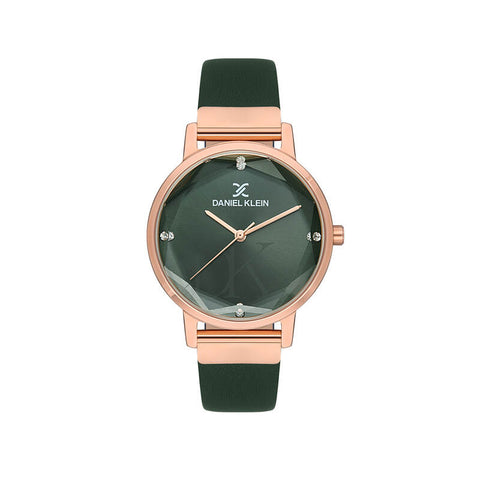 Daniel Klein Premium Women's Analog Watch DK.1.13458-3 with Green Leather Strap | Watch for Women