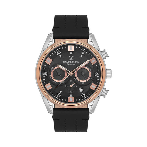 Daniel Klein Exclusive Men's Chronograph Watch DK.1.13547-5 Black with Leather Strap | Watch for Men