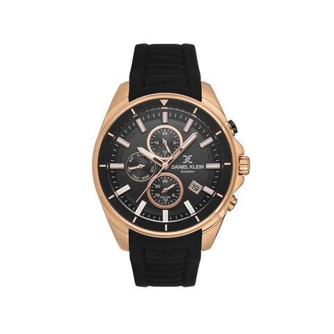 Daniel Klein Exclusive Men's Chronograph Watch DK.1.13551-4 Black with Silicone Strap | Watch for Men