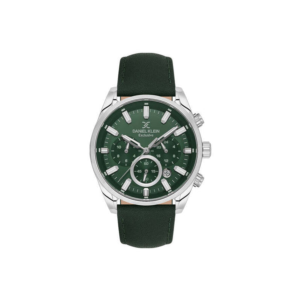 Daniel Klein Exclusive Men Chronograph Watch DK.1.13741-3 Dark Green Genuine Leather Strap