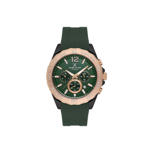 Daniel Klein Exclusive Men Chronograph Watch DK.1.13742-4 Green Silicone Strap