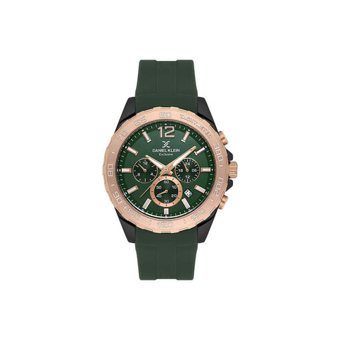 Daniel Klein Exclusive Men Chronograph Watch DK.1.13742-4 Green Silicone Strap