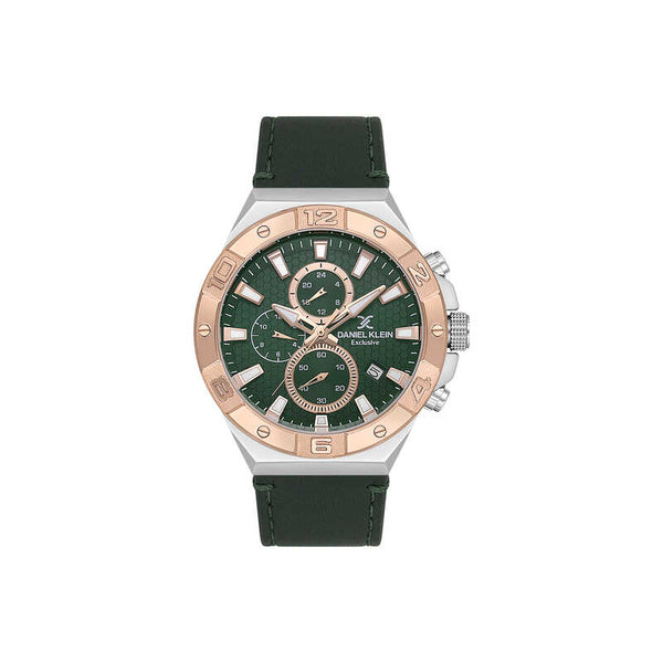 Daniel Klein Exclusive Men Chronograph Watch DK.1.13744-3 Dark Green Genuine Leather Strap