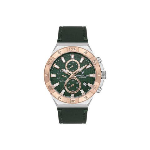 Daniel Klein Exclusive Men Chronograph Watch DK.1.13744-3 Dark Green Genuine Leather Strap