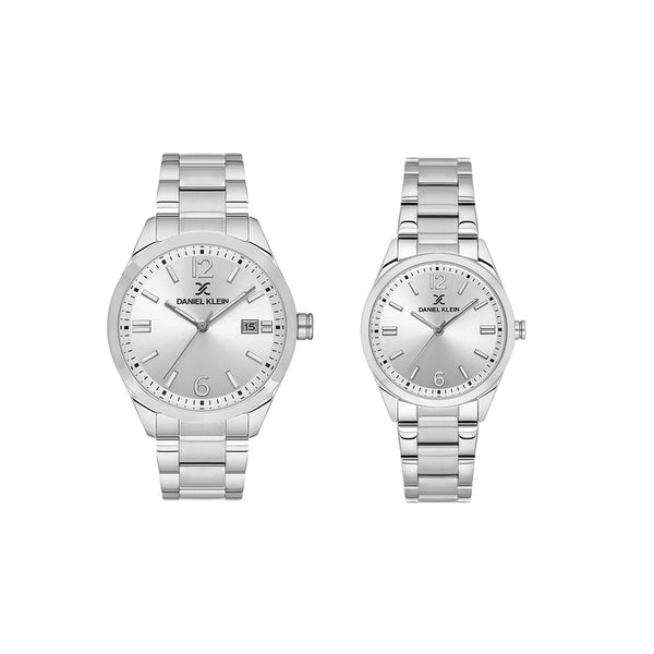 Daniel Klein Pair Couple Analog Watch DK.1.13753-1 Silver Stainless Steel Strap