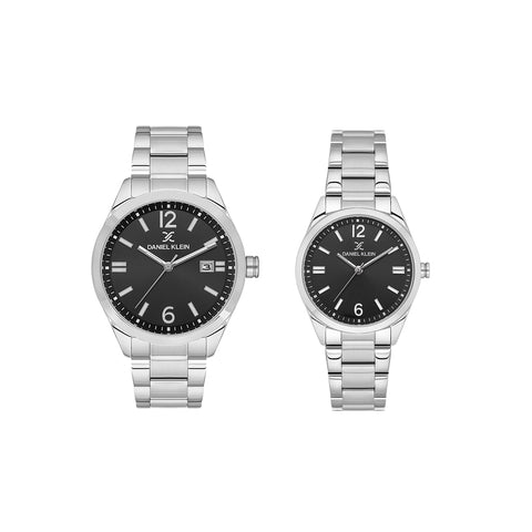 Daniel Klein Pair Couple Analog Watch DK.1.13753-2 Silver Stainless Steel Strap